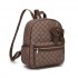 BPM2614 - Miss Lulu Checked PVC Backpack with Detachable Bow, Casual Women’s Daypack for School, Travel & Daily Use - Brown