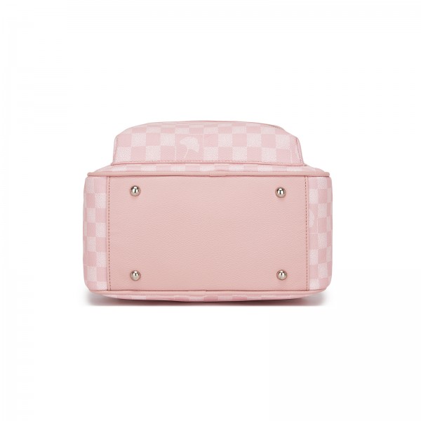 BPM2614 - Miss Lulu Checked PVC Backpack with Detachable Bow, Casual Women’s Daypack for School, Travel & Daily Use - Pink