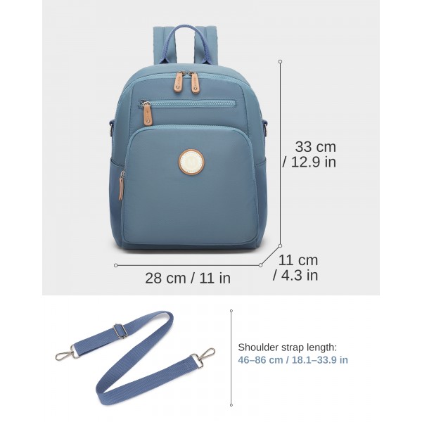BPM2617 - Miss Lulu Women's Backpack, Water-Resistant Nylon Convertible Shoulder and Crossbody Bag for Travel Work - Blue BPM2617 - Miss Lulu Women's Backpack, Water-Resistant Nylon Convertible Shoulder and Crossbody Bag for Travel Work - Blue