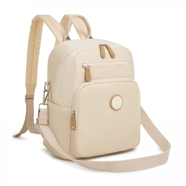BPM2617 - Miss Lulu Women's Backpack, Water-Resistant Nylon Convertible Shoulder and Crossbody Bag for Travel Work - Beige