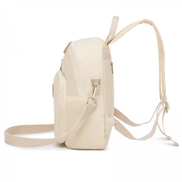 BPM2617 - Miss Lulu Women's Backpack, Water-Resistant Nylon Convertible Shoulder and Crossbody Bag for Travel Work - Beige