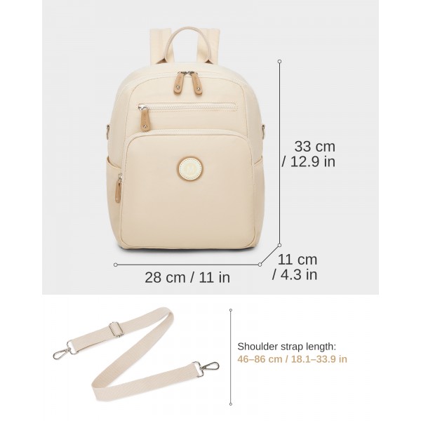 BPM2617 - Miss Lulu Women's Backpack, Water-Resistant Nylon Convertible Shoulder and Crossbody Bag for Travel Work - Beige BPM2617 - Miss Lulu Women's Backpack, Water-Resistant Nylon Convertible Shoulder and Crossbody Bag for Travel Work - Beige
