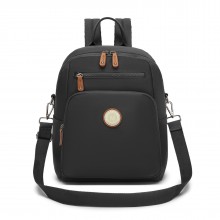 BPM2617 - Miss Lulu Women's Backpack, Water-Resistant Nylon Convertible Shoulder and Crossbody Bag for Travel Work - Black