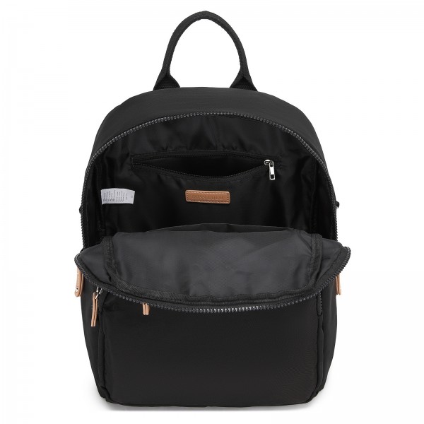 BPM2617 - Miss Lulu Women's Backpack, Water-Resistant Nylon Convertible Shoulder and Crossbody Bag for Travel Work - Black