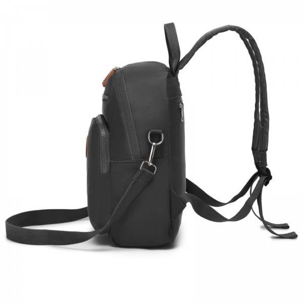 BPM2617 - Miss Lulu Women's Backpack, Water-Resistant Nylon Convertible Shoulder and Crossbody Bag for Travel Work - Black