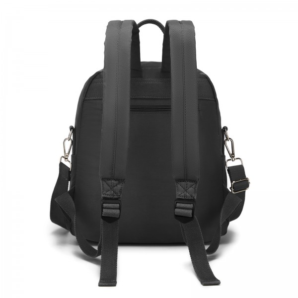 BPM2617 - Miss Lulu Women's Backpack, Water-Resistant Nylon Convertible Shoulder and Crossbody Bag for Travel Work - Black