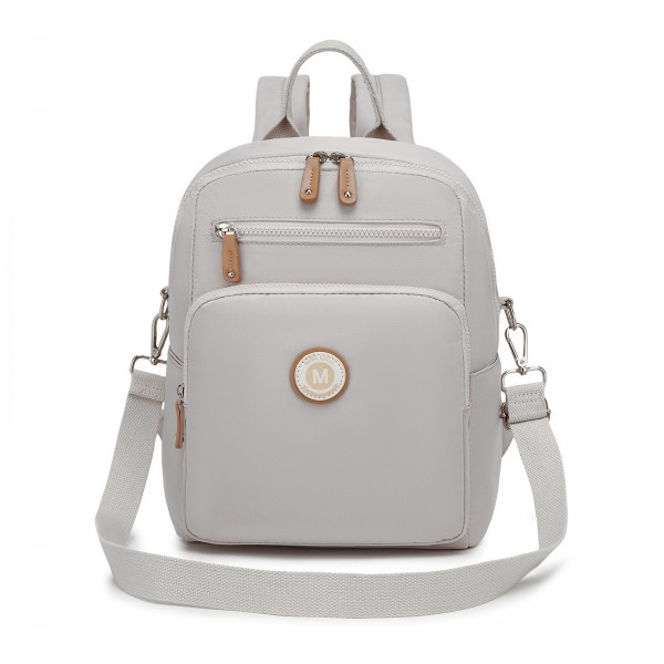 BPM2617 - Miss Lulu Women's Backpack, Water-Resistant Nylon Convertible Shoulder and Crossbody Bag for Travel Work - Light Grey
