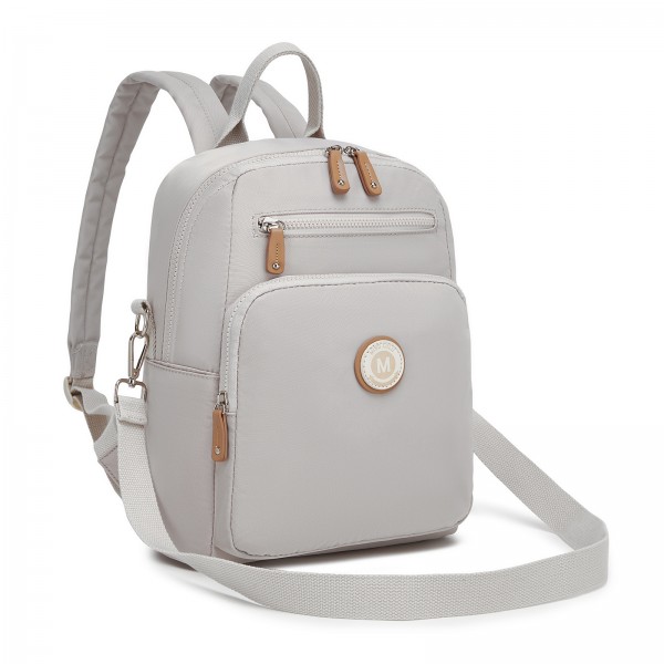 BPM2617 - Miss Lulu Women's Backpack, Water-Resistant Nylon Convertible Shoulder and Crossbody Bag for Travel Work - Light Grey