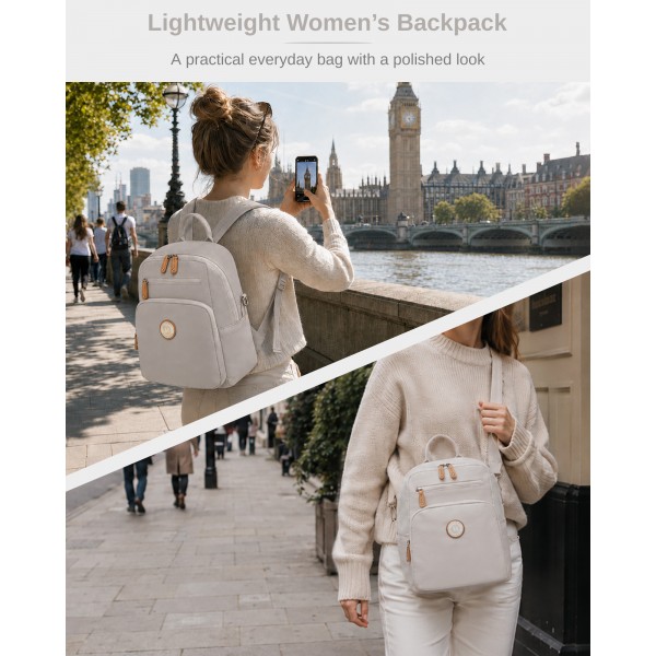 BPM2617 - Miss Lulu Women's Backpack, Water-Resistant Nylon Convertible Shoulder and Crossbody Bag for Travel Work - Light Grey