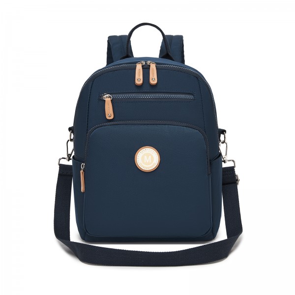 BPM2617 - Miss Lulu Women's Backpack, Water-Resistant Nylon Convertible Shoulder and Crossbody Bag for Travel Work - Navy