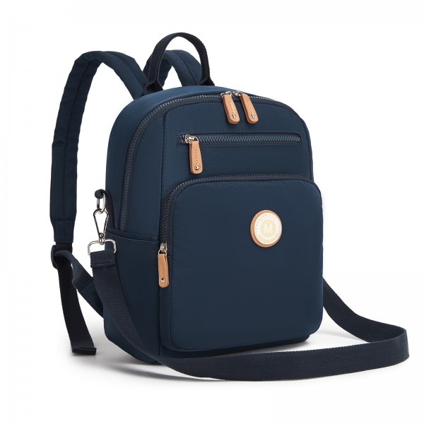 BPM2617 - Miss Lulu Women's Backpack, Water-Resistant Nylon Convertible Shoulder and Crossbody Bag for Travel Work - Navy