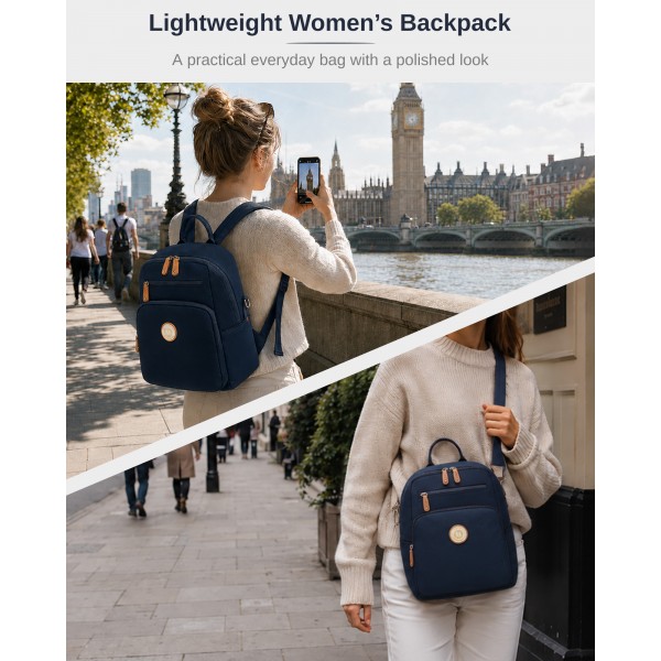 BPM2617 - Miss Lulu Women's Backpack, Water-Resistant Nylon Convertible Shoulder and Crossbody Bag for Travel Work - Navy