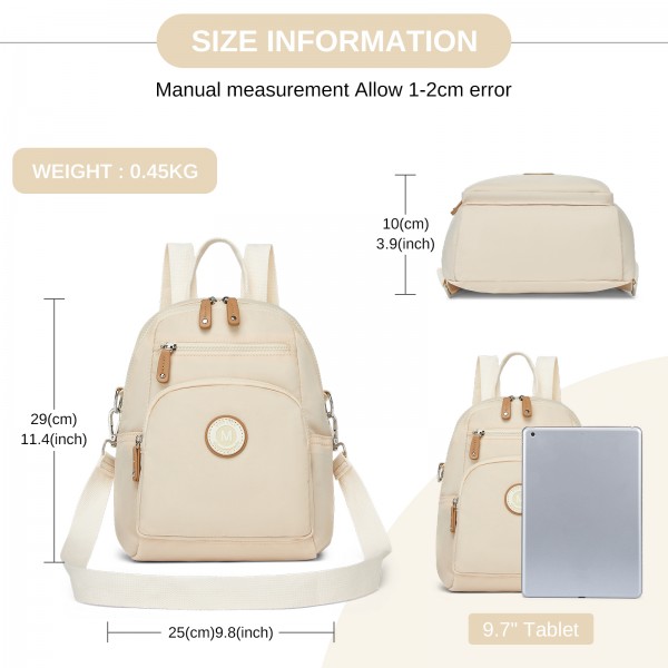 BPM2651 - Miss Lulu 3-in-1 Convertible Rucksack mit Abnehmbarem Langriemen – Tragbar als Rucksack, Schulter- oder Crossbody-Tasche - Beige