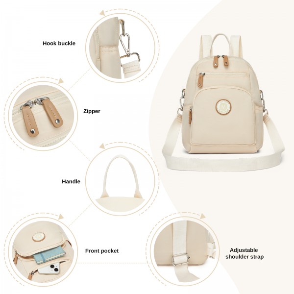 BPM2651 - Miss Lulu 3-in-1 Convertible Rucksack mit Abnehmbarem Langriemen – Tragbar als Rucksack, Schulter- oder Crossbody-Tasche - Beige