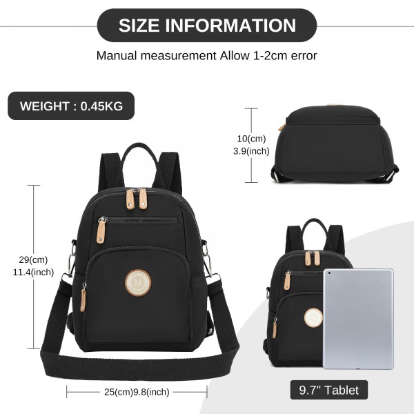 BPM2651 - Miss Lulu 3-in-1 Convertible Rucksack mit Abnehmbarem Langriemen – Tragbar als Rucksack, Schulter- oder Crossbody-Tasche - Schwarz
