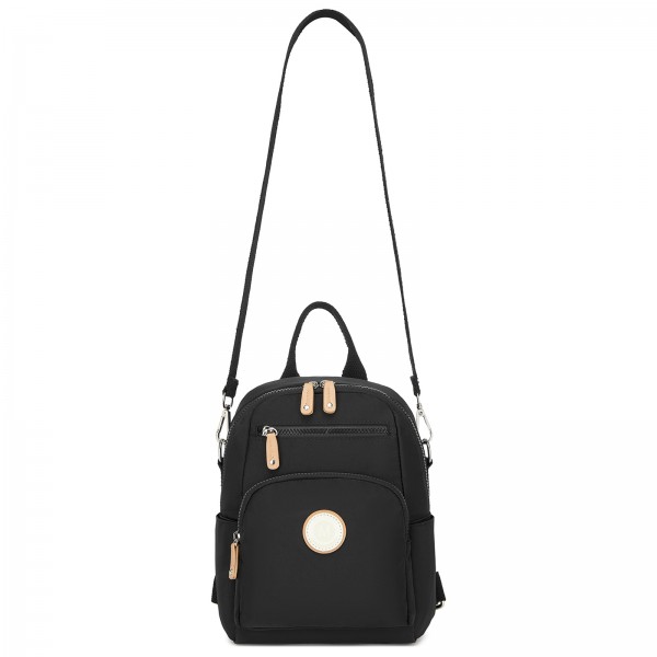 BPM2651 - Miss Lulu 3-in-1 Convertible Rucksack mit Abnehmbarem Langriemen – Tragbar als Rucksack, Schulter- oder Crossbody-Tasche - Schwarz