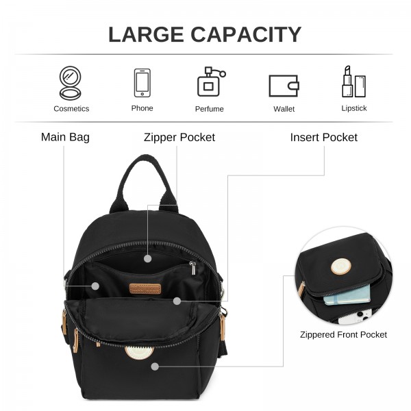 BPM2651 - Miss Lulu 3-in-1 Convertible Rucksack mit Abnehmbarem Langriemen – Tragbar als Rucksack, Schulter- oder Crossbody-Tasche - Schwarz