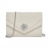 CLM2458 - Miss Lulu Elegant Faux Suede Evening Clutch with Crystal Flower & Detachable Chain Strap - Beige