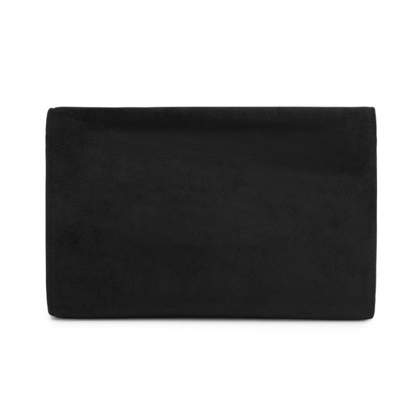 CLM2458 - Miss Lulu Elegante Evening Clutch aus gefälschtem Wildleder mit Kristallblume und abnehmbarer Kettenriemen - Schwarz