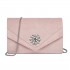 CLM2458 - Miss Lulu Elegant Faux Suede Evening Clutch with Crystal Flower & Detachable Chain Strap - Pink