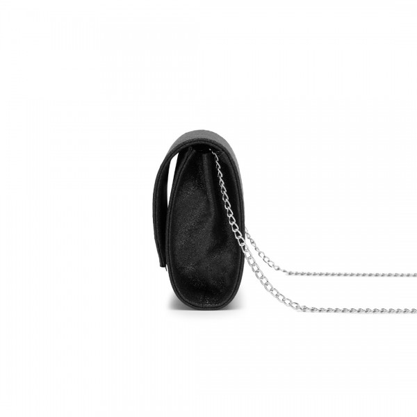 CLM2459 - Miss Lulu Women's Glitter Envelope Clutch with V-Metal Trim & Detachable Chain Strap - Black