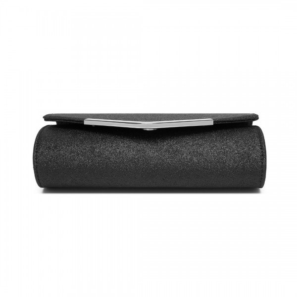 CLM2459 - Miss Lulu Women's Glitter Envelope Clutch with V-Metal Trim & Detachable Chain Strap - Black