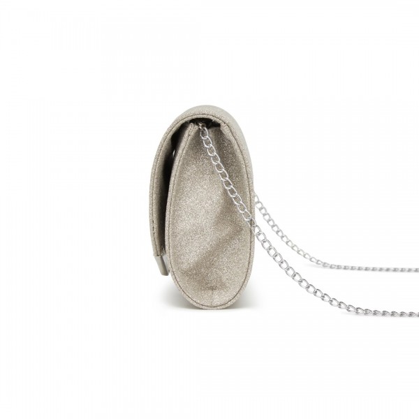 CLM2459 - Miss Lulu Women's Glitter Envelope Clutch with V-Metal Trim & Detachable Chain Strap - Gold