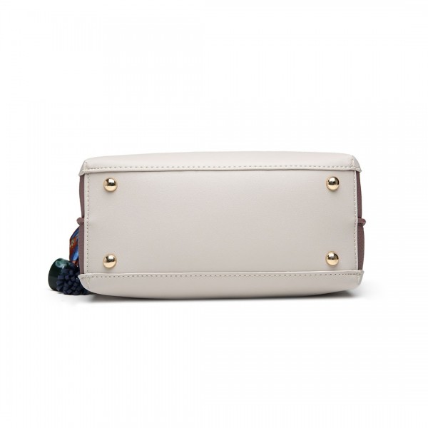E1813 - Miss Lulu Seidenschal Dekor Tote Handtasche - Grau und Lila