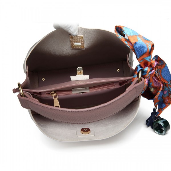 E1813 - Miss Lulu Seidenschal Dekor Tote Handtasche - Grau und Lila