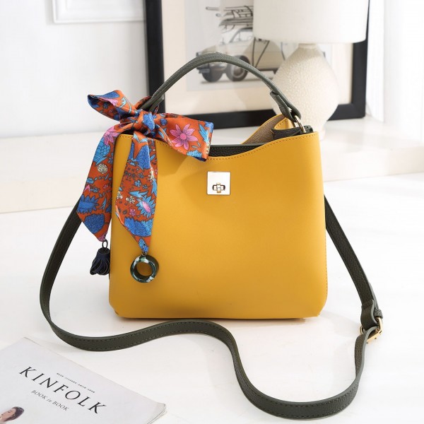 E1813 - Miss Lulu Seidenschal Dekor Tote Handtasche - Gelb und Grün