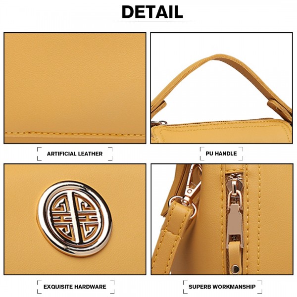 E1851 - Miss Lulu Handtasche in Lederoptik mit Doppelreißverschluss – Gelb