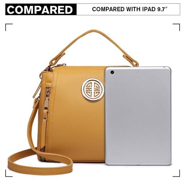 E1851 - Miss Lulu Handtasche in Lederoptik mit Doppelreißverschluss – Gelb