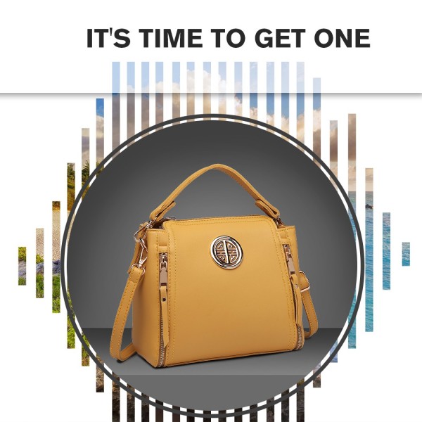 E1851 - Miss Lulu Handtasche in Lederoptik mit Doppelreißverschluss – Gelb