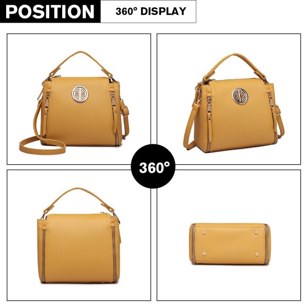 E1851 - Miss Lulu Handtasche in Lederoptik mit Doppelreißverschluss – Gelb