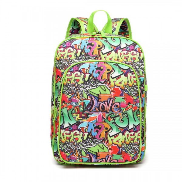 E6629G - Miss Lulu Mode Graffiti Rucksack für die Schule - Grün