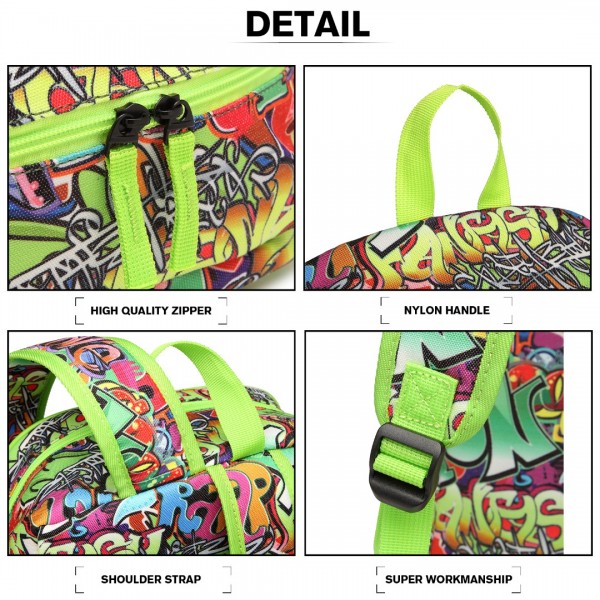 E6629G - Miss Lulu Mode Graffiti Rucksack für die Schule - Grün