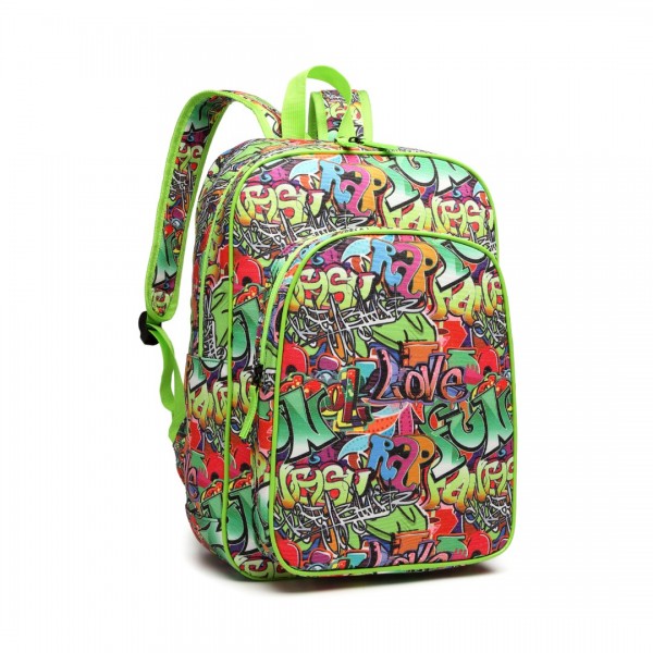 E6629G - Miss Lulu Mode Graffiti Rucksack für die Schule - Grün