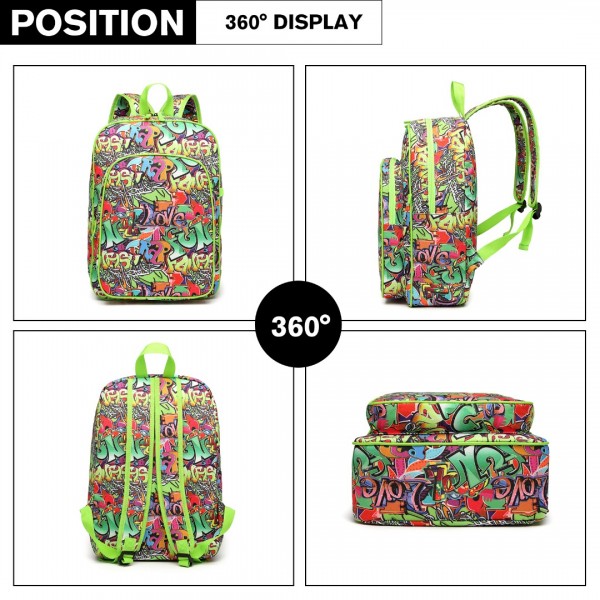 E6629G - Miss Lulu Mode Graffiti Rucksack für die Schule - Grün