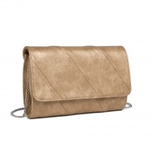 EH2257 - Miss Lulu Stylish Twill Clutch Leather Chain Evening Bag - Gold