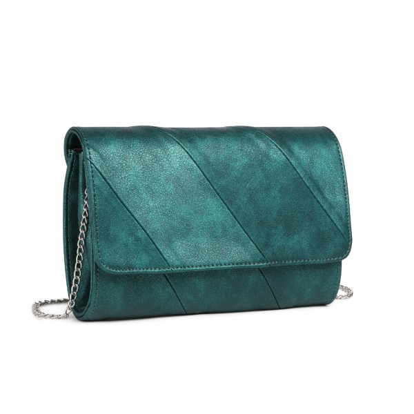 EH2257 - Miss Lulu Stylish Twill Clutch Leather Chain Evening Bag - Green