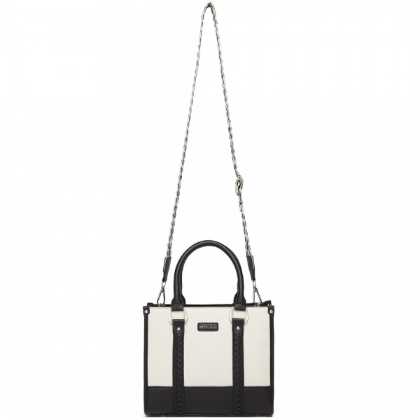 HBM2462 - Miss Lulu PU Leather Graceful Spacious Tote Bag with Woven Trim and Detachable Ethnic Strap - Black