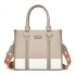 HBM2462 - Miss Lulu PU Leather Graceful Spacious Tote Bag with Woven Trim and Detachable Ethnic Strap - Khaki