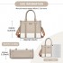 HBM2462 - Miss Lulu PU Leather Graceful Spacious Tote Bag with Woven Trim and Detachable Ethnic Strap - Khaki