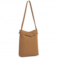 HBM2508 - Miss Lulu Minimalistische vertikale Schultertasche mit verstellbarem Riemen und magnetischem Verschluss - Braun