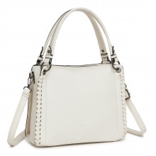 HBM2509 - Miss Lulu Textured PU Leather Crossbody Handbag with Woven Accents for Women - Beige