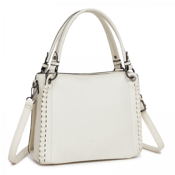 HBM2509 - Miss Lulu Textured PU Leather Crossbody Handbag with Woven Accents for Women - Beige