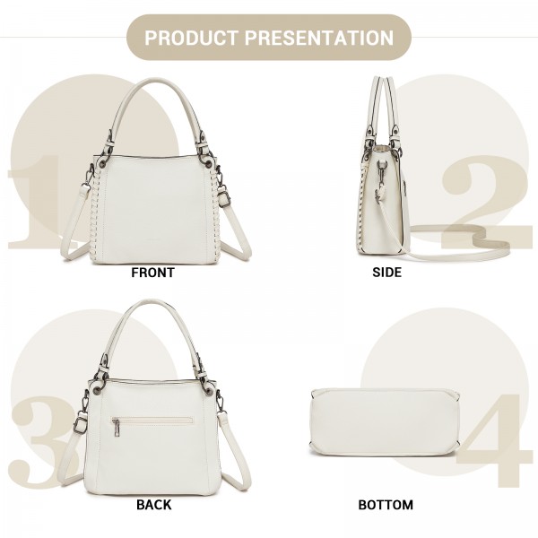 HBM2509 - Miss Lulu Textured PU Leather Crossbody Handbag with Woven Accents for Women - Beige