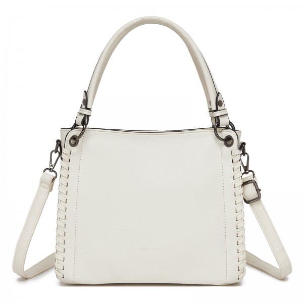 HBM2509 - Miss Lulu Textured PU Leather Crossbody Handbag with Woven Accents for Women - Beige