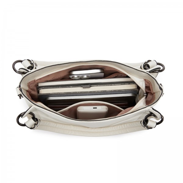 HBM2509 - Miss Lulu Textured PU Leather Crossbody Handbag with Woven Accents for Women - Beige