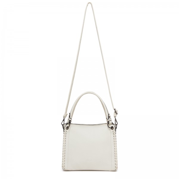 HBM2509 - Miss Lulu Textured PU Leather Crossbody Handbag with Woven Accents for Women - Beige